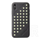 Fierre Shann Apple iPhone XS 5.8 műanyag telefonvédő (bőr hatású hátlap, szegecses) fekete
