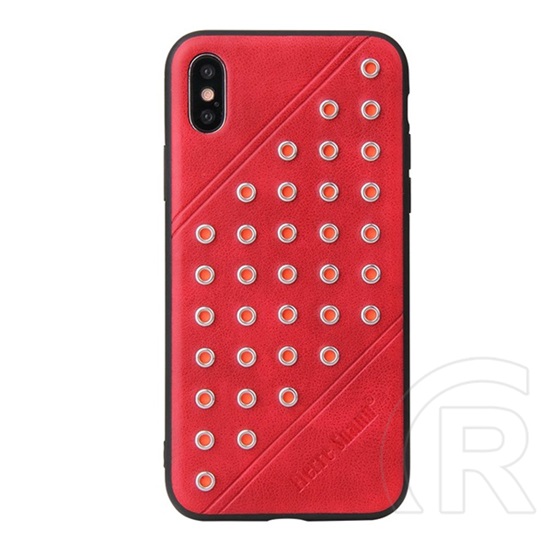 Fierre Shann Apple iPhone XS 5.8 műanyag telefonvédő (bőr hatású hátlap, szegecses) piros