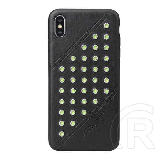 Fierre Shann Apple iPhone XS Max 6.5 műanyag telefonvédő (bőr hatású hátlap, szegecses) fekete