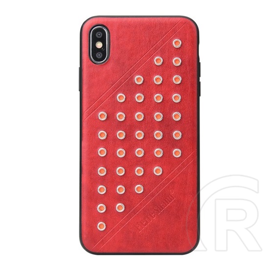 Fierre Shann Apple iPhone XS Max 6.5 műanyag telefonvédő (bőr hatású hátlap, szegecses) piros