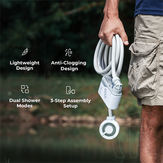 Flextail MAX Shower Hordozható, újratölthető kültéri zuhany, 3,0L/perc vízáramlással