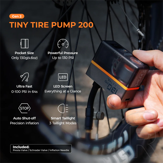 Flextail Tiny Tire Pump ACS hordozható elektromos kerékpárpumpa LED lámpával (3,7Wh, 120 PSI)