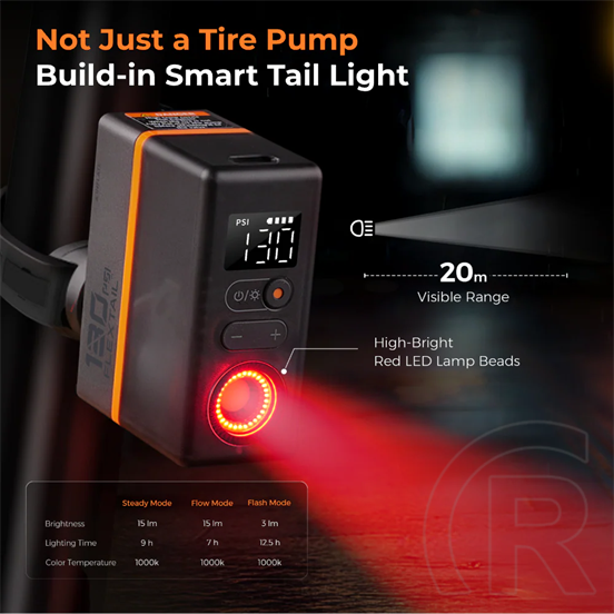 Flextail Tiny Tire Pump ACS hordozható elektromos kerékpárpumpa LED lámpával (3,7Wh, 120 PSI)