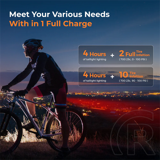 Flextail Tiny Tire Pump ACS hordozható elektromos kerékpárpumpa LED lámpával (3,7Wh, 120 PSI)