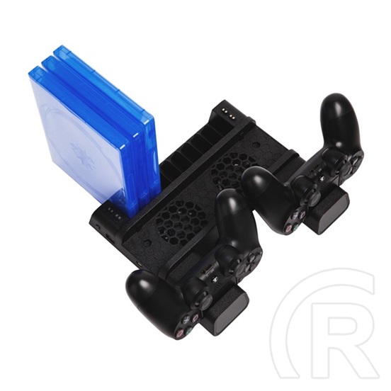 Froggiex PS4 konzol hűtő és töltőállomás (PS4/PS4 Slim/PS4 Pro kompatibilis, 2 kontroller töltésére, USB 5V/2A táp, 10 l
