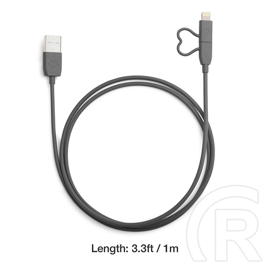 GGMM USB - mikro-USB + Lightning USB kábel (szürke)