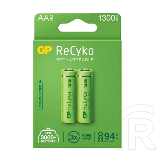GP recyko elem (aa, 1.2v, 1300mah ni-mh, újratölthető) 2db/csomag