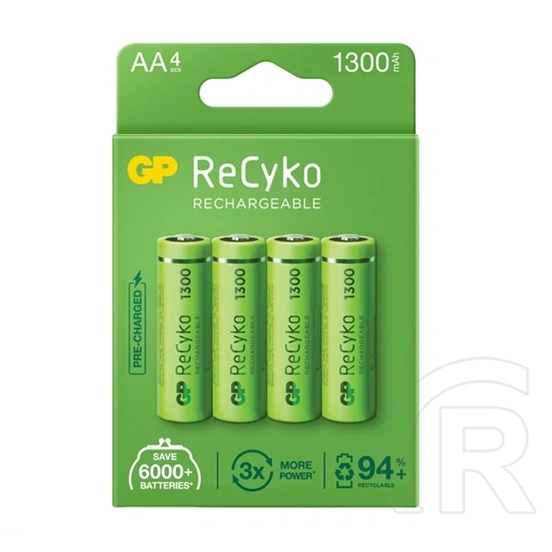 GP recyko elem (aa, 1.2v, 1300mah ni-mh, újratölthető) 4db/csomag