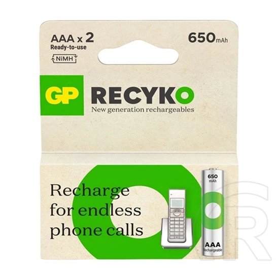 GP recyko elem (aaa, 1.2v, 650mah ni-mh, újratölthető) 2db/csomag