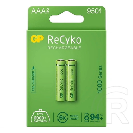 GP recyko elem (aaa, 1.2v, 950mah ni-mh, újratölthető) 2db/csomag