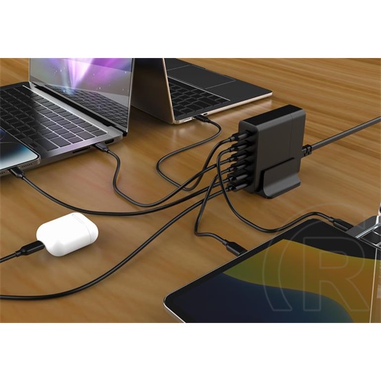 Gembird GaN hálózati töltő (2xUSB-A + 4xUSB-C aljzat, 75W, fekete)