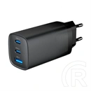 Gembird GaN hálózati töltő (USB-A + 2xUSB-C aljzat, 65W, fekete)