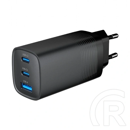 Gembird GaN hálózati töltő (USB-A + 2xUSB-C aljzat, 65W, fekete)