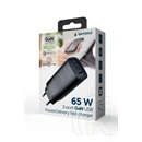 Gembird GaN hálózati töltő (USB-A + 2xUSB-C aljzat, 65W, fekete)
