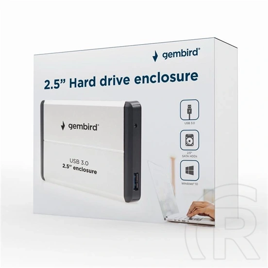 Gembird külső ház (2,5" SATA, USB 3.0, fekete-fehér)