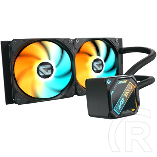 Gigabyte GME 240 CPU vízhűtés (240 mm radiátor, 2x120 mm ARGB ventilátor 500-2200 RPM, pumpa 4500 RPM, fekete)