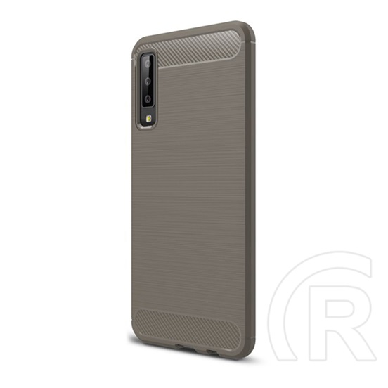 GigapackSamsung Galaxy A7 (2018) Szilikon telefonvédő  (légpárnás sarok, szálcsiszolt, karbon minta, szürke)