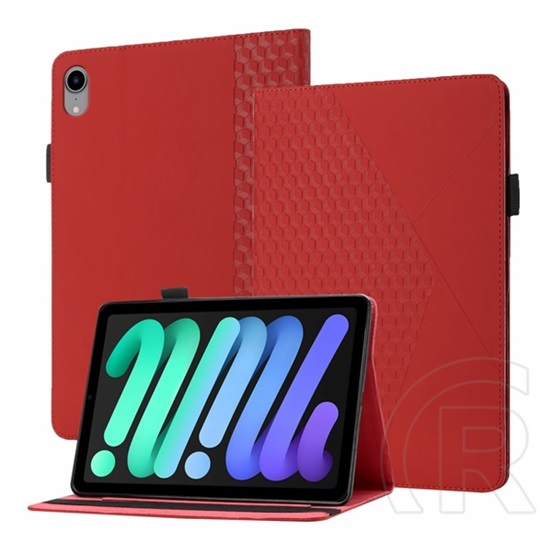 Gigapack Apple IPAD mini 6 (2021) tok álló (Flip, oldalra nyíló, 3D rombusz minta, prémium) piros