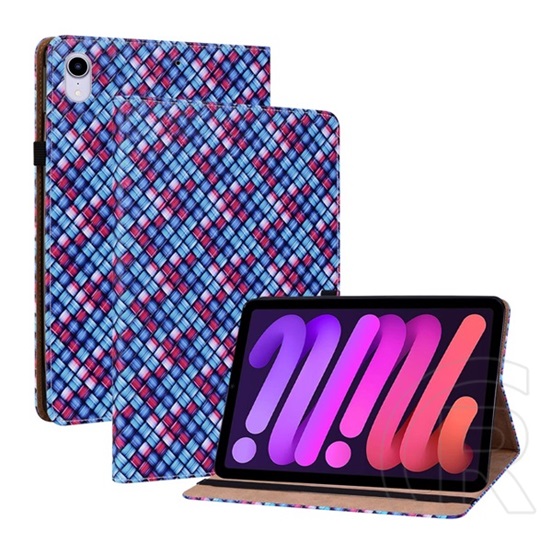 Gigapack Apple IPAD mini 6 (2021) tok álló (aktív Flip, oldalra nyíló, bankkártya tartó, fonott minta) kék