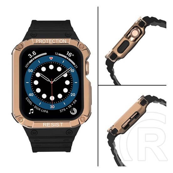 Gigapack Apple Watch Series 9 41mm pótszíj (egyedi méret, , közepesen ütésálló, állítható +  keret) fekete / rozéarany