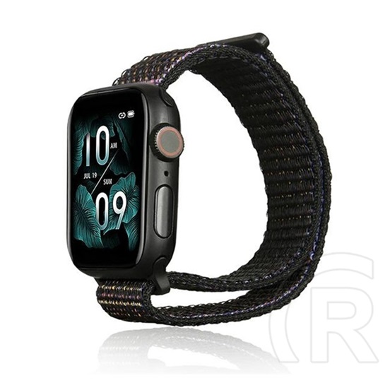 Gigapack Apple Watch Series 9 41mm pótszíj (egyedi méret, nylon, tépőzáras, légáteresztő) fekete