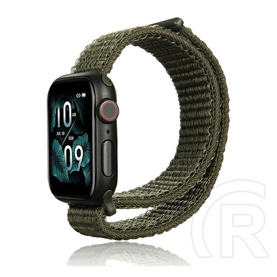 Gigapack Apple Watch Series 9 41mm pótszíj (egyedi méret, nylon, tépőzáras, légáteresztő) sötétzöld