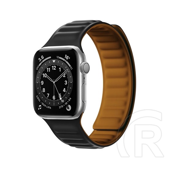 Gigapack Apple Watch Series 9 41mm pótszíj (egyedi méret, szilikon, bőr hatású, 3d minta, mágneses zár) fekete