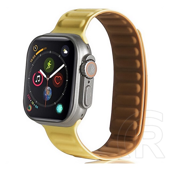 Gigapack Apple Watch Series 9 41mm pótszíj (egyedi méret, szilikon, bőr hatású, 3d minta, mágneses zár) sárga