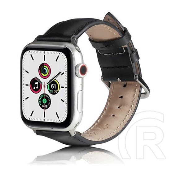 Gigapack Apple Watch Series 9 41mm pótszíj (egyedi méret, szilikon, bőr hatású, állítható) fekete