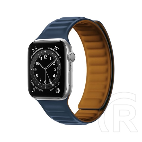 Gigapack Apple Watch Series 9 45mm pótszíj (egyedi méret, szilikon, bőr hatású, 3d minta, mágneses zár) sötétkék