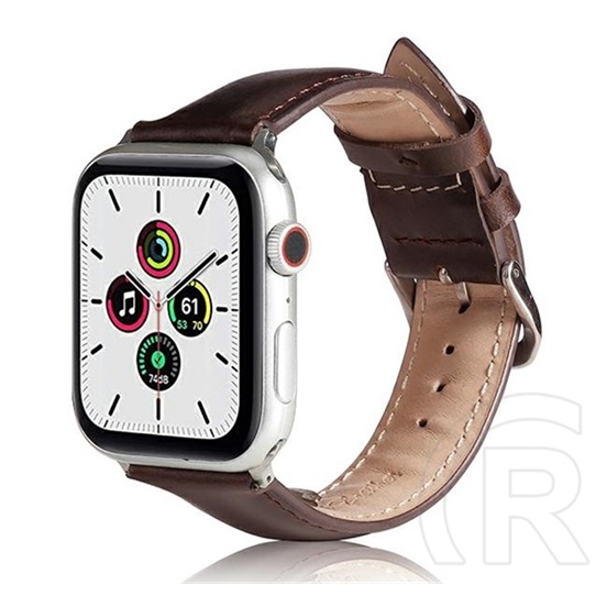 Gigapack Apple Watch Series 9 45mm pótszíj (egyedi méret, szilikon, bőr hatású, állítható) sötétbarna