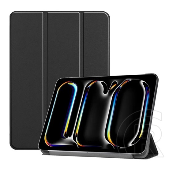 Gigapack Apple iPad Pro 13 (2024) tok álló, bőr hatású (aktív flip, oldalra nyíló, trifold, asztali tartó) fekete
