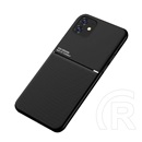 Gigapack Apple iPhone 11 műanyag védő (szilikon keret, közepesen ütésálló, bőr hatású hátlap, csíkos minta) fekete
