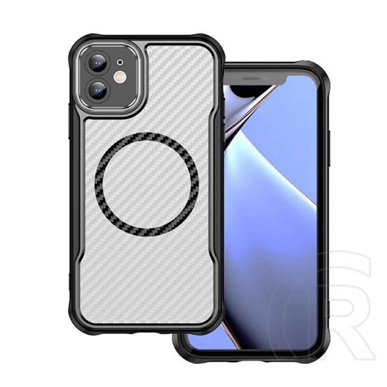 Gigapack Apple iPhone 11 szilikon telefonvédő (ütésállóság, légpárnás sarok, kameravédő, karbon minta, magsafe) fekete