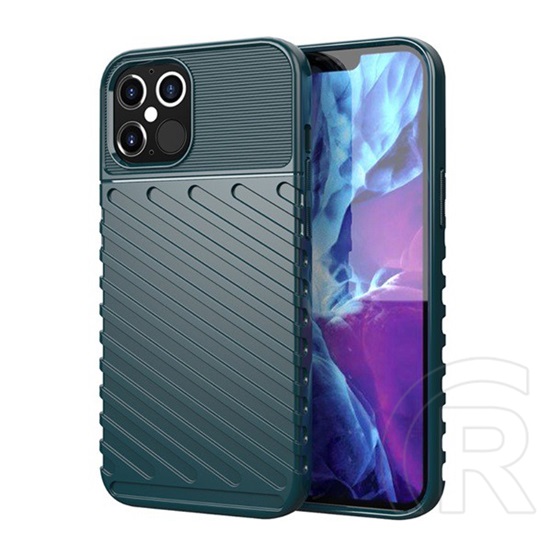 Gigapack Apple iPhone 12 Pro Max szilikon telefonvédő (közepesen ütésálló, csíkos, dombor minta) sötétzöld