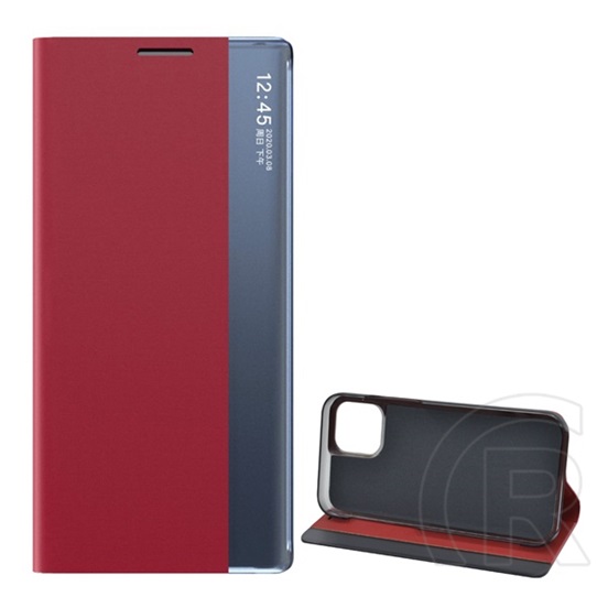 Gigapack Apple iPhone 12 Pro Max tok álló, textil hatású (aktív Flip, oldalra nyíló, Smart View Cover) piros