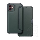 Gigapack Apple iPhone 12 tok álló, bőr hatású (flip, légpárnás sarok, kamera védelem, karbon minta) sötétzöld