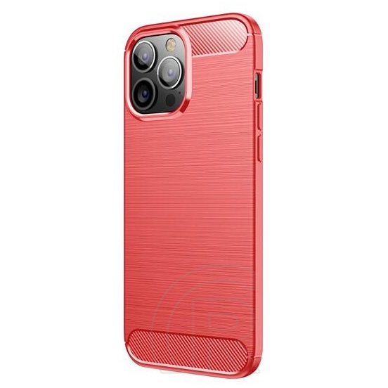 Gigapack Apple iPhone 13 Pro Max szilikon telefonvédő (közepesen ütésálló, szálcsiszolt, karbon minta) piros