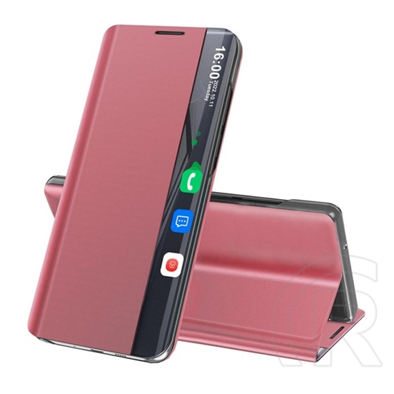 Gigapack Apple iPhone 13 Pro Max tok álló, textil hatású (aktív Flip, oldalra nyíló, Smart View Cover) rózsaszín