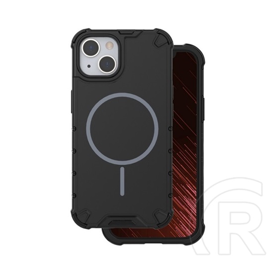 Gigapack Apple iPhone 13 defender műanyag védő (ütésállóság, légpárnás sarok, matt, szilikon belső, magsafe) fekete