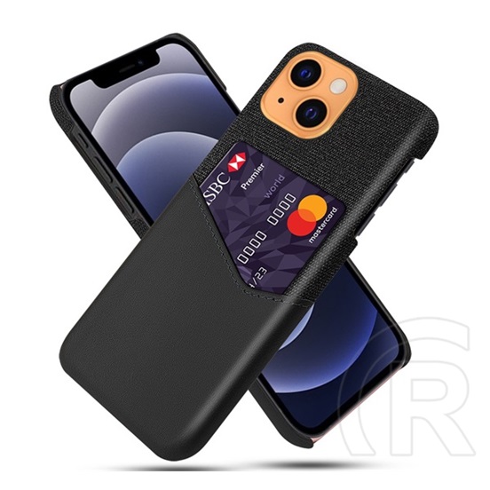 Gigapack Apple iPhone 13 mini műanyag telefonvédő (közepesen ütésálló, bankkártya tartó, textil bevonat hátlap) fekete