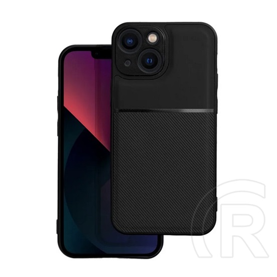 Gigapack Apple iPhone 13 műanyag védő (szilikon keret, közepesen ütésálló, bőr hatású hátlap, csíkos minta) fekete