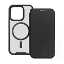 Gigapack Apple iPhone 14 Plus, bőr hatású (flip, kártyazseb, kameravédő, mágneses, átlátszó matt hátlap, magsafe) fekete