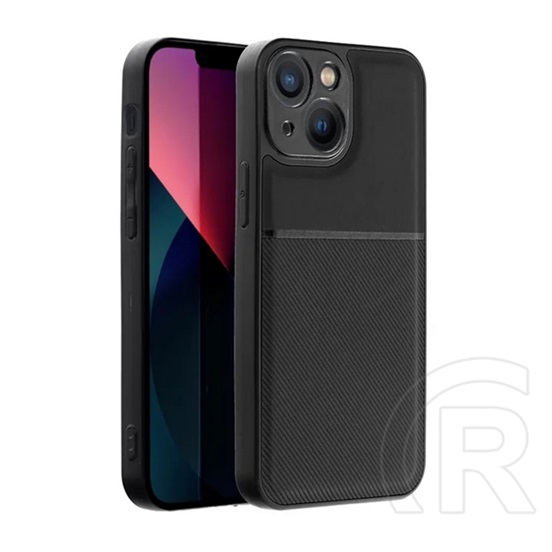 Gigapack Apple iPhone 14 Plus műanyag védő (szilikon keret, közepesen ütésálló, bőr hatású hátlap, csíkos minta) fekete
