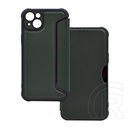 Gigapack Apple iPhone 14 Plus tok álló, bőr hatású (flip, légpárnás sarok, kamera védelem, karbon minta) sötétzöld