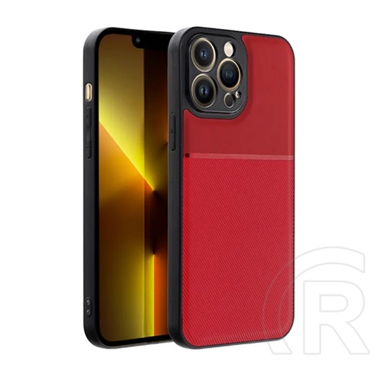 Gigapack Apple iPhone 14 Pro Max műanyag védő (szilikon keret, bőr hatású hátlap, csíkos minta) piros