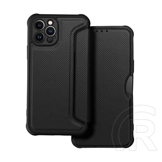Gigapack Apple iPhone 14 Pro Max tok álló, bőr hatású (flip, légpárnás sarok, kamera védelem, karbon minta) fekete