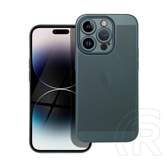 Gigapack Apple iPhone 14 Pro műanyag telefonvédő (légáteresztő, lyukacsos minta, kamera védelem) sötétzöld