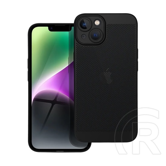Gigapack Apple iPhone 14 műanyag telefonvédő (légáteresztő, lyukacsos minta, kamera védelem) fekete