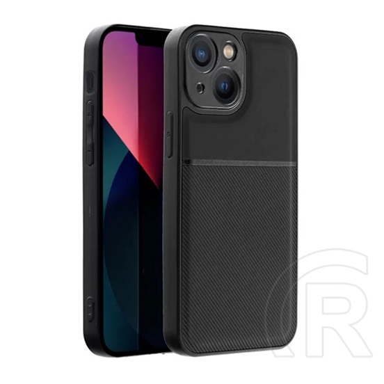 Gigapack Apple iPhone 14 műanyag védő (szilikon keret, közepesen ütésálló, bőr hatású hátlap, csíkos minta) fekete